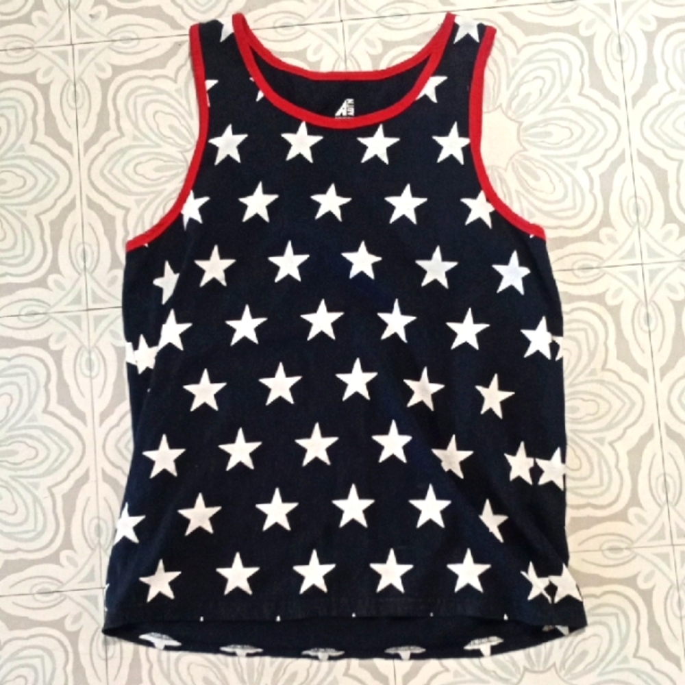 American Red White Blue Star Tank Top Sz L ADTN AMERICAN DREAM TEAM NETWORK B45